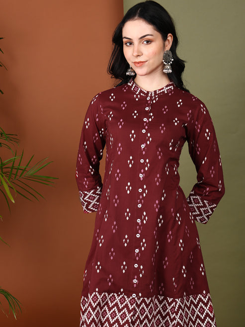 Cotton Ikat Printed A-line Kurta