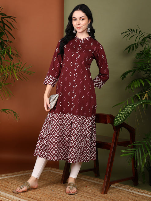 Cotton Ikat Printed A-line Kurta
