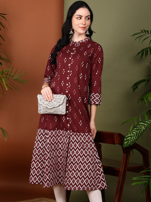 Cotton Ikat Printed A-line Kurta