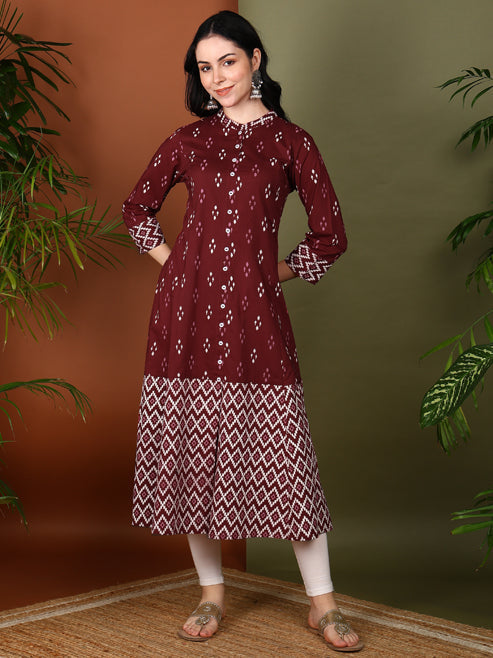 Cotton Ikat Printed A-line Kurta