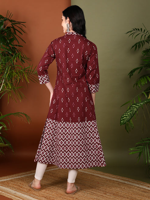 Cotton Ikat Printed A-line Kurta