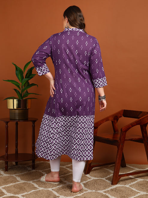 Cotton Ikat Printed A-line Kurta