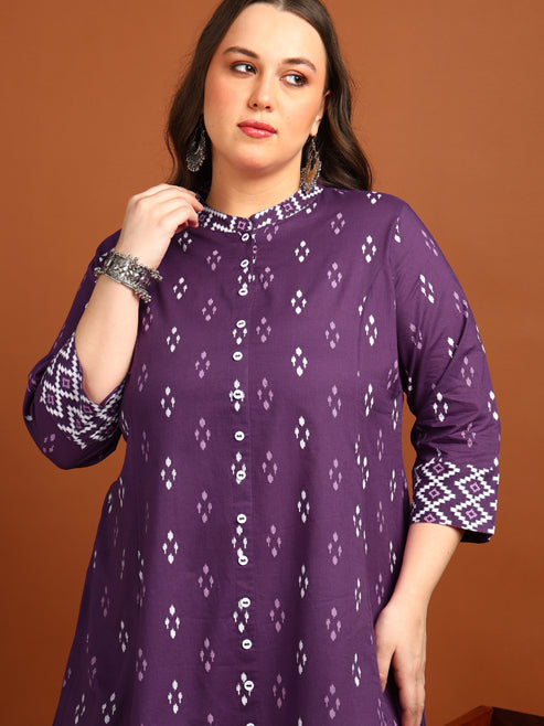 Cotton Ikat Printed A-line Kurta