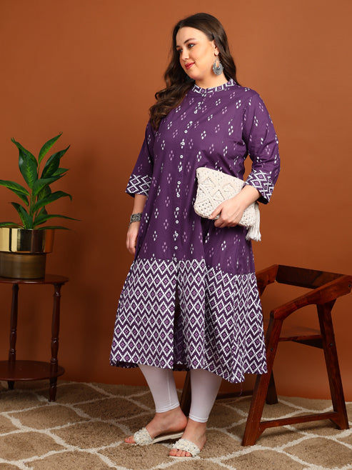 Cotton Ikat Printed A-line Kurta