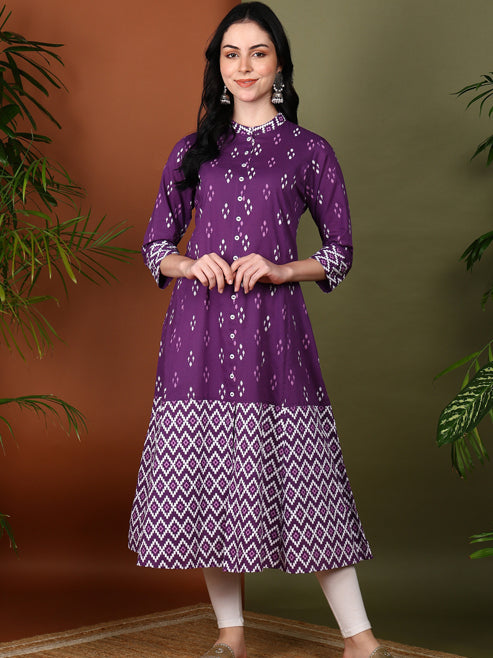 Cotton Ikat Printed A-line Kurta