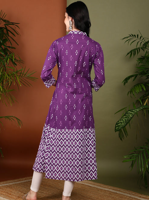 Cotton Ikat Printed A-line Kurta