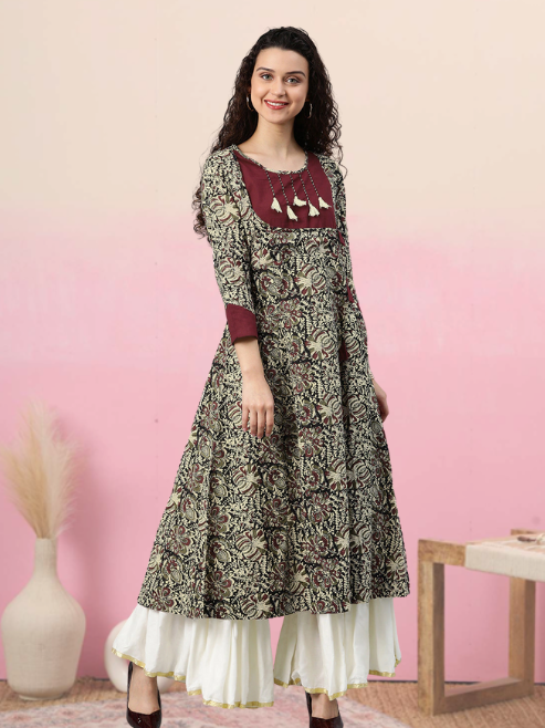 Fashion Plus Store Women's Cotton Kalamkari Print Anarkali Kurta