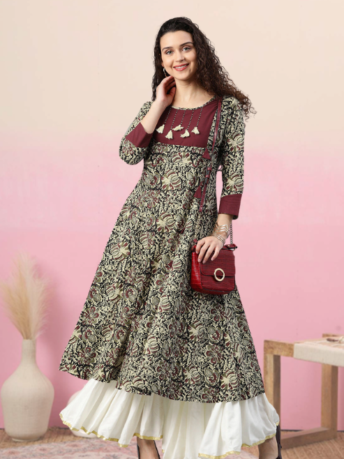 Fashion Plus Store Women's Cotton Kalamkari Print Anarkali Kurta