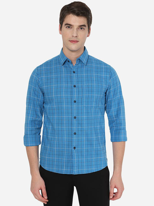 Cendre Blue Checked Slim Fit Semi Casual Shirt | Pehervi