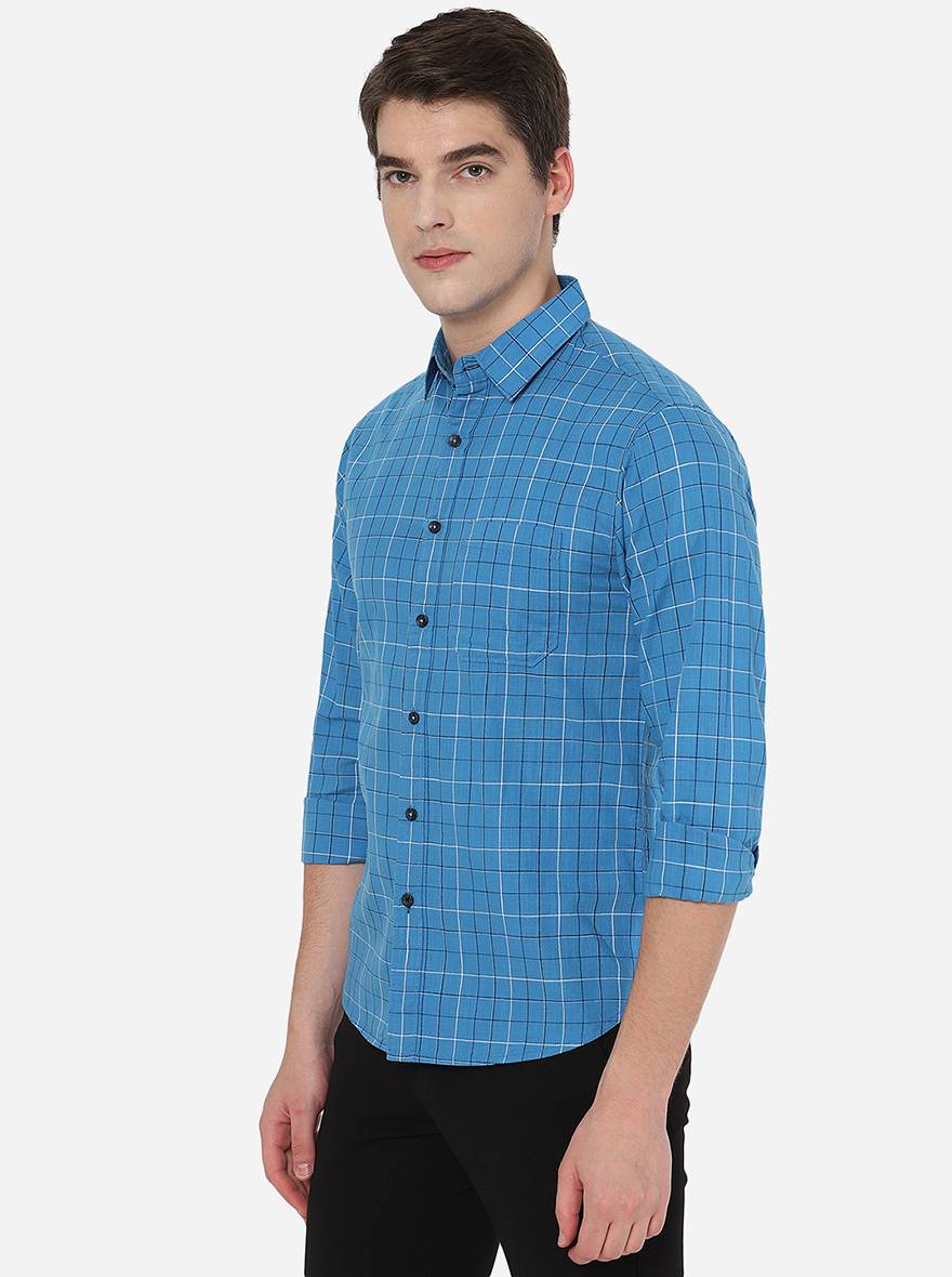 Cendre Blue Checked Slim Fit Semi Casual Shirt | Pehervi