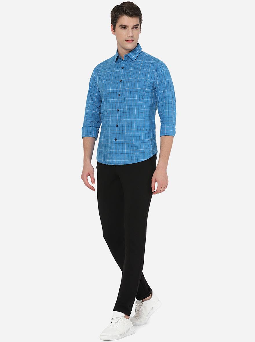 Cendre Blue Checked Slim Fit Semi Casual Shirt | Pehervi