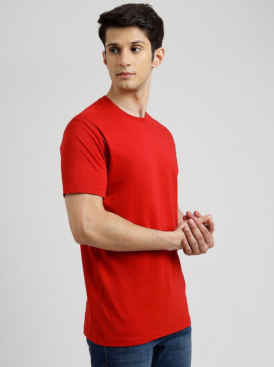 Red Solid Slim Fit T-Shirt | pehervi