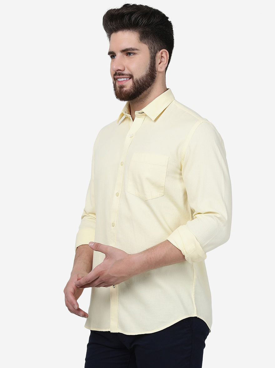 Pastel Yellow Solid Smart Fit Semi Casual Shirt | Pehervi