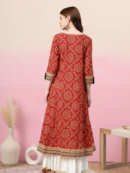 Bandhni Print Flared Kurta
