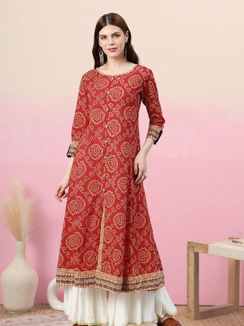 Bandhni Print Flared Kurta