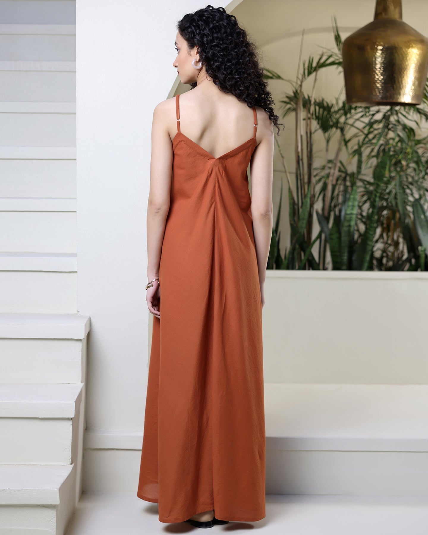 Rust Strappy Cotton Maxi Dress