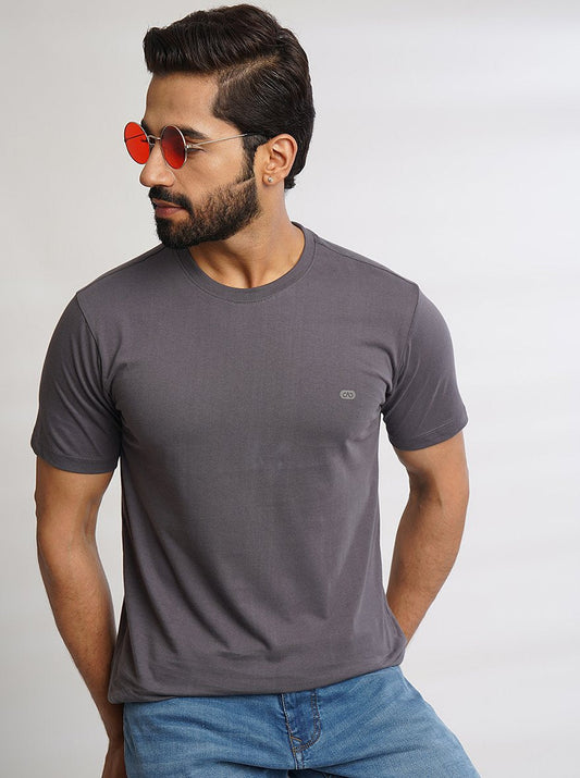 Dark Grey Solid Slim Fit T-Shirt | pehervi