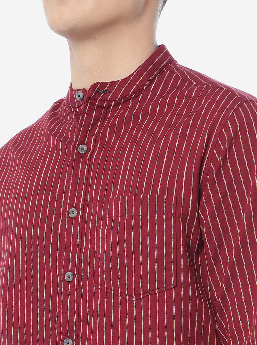 Red Striped Slim Fit Semi Casual Shirt | Pehervi
