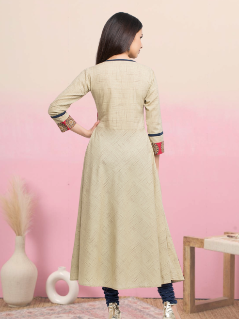 Printed Anarkali Kurta (Beige)