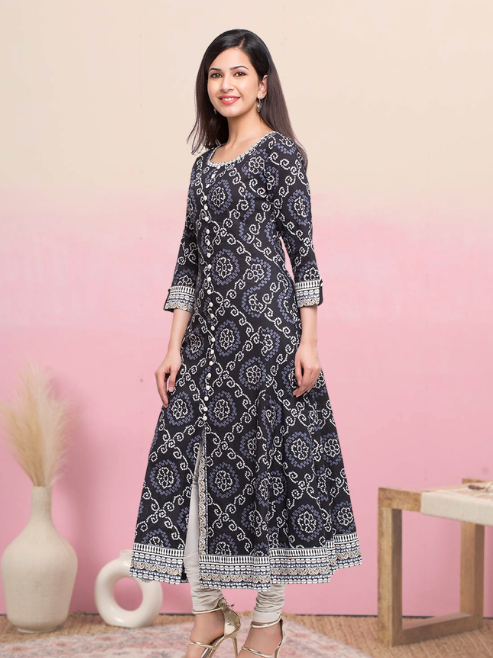 Bandhni Print Flared Kurta