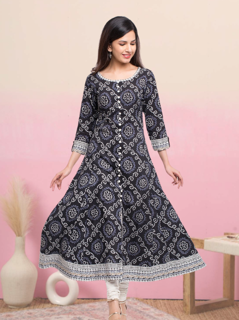 Bandhni Print Flared Kurta