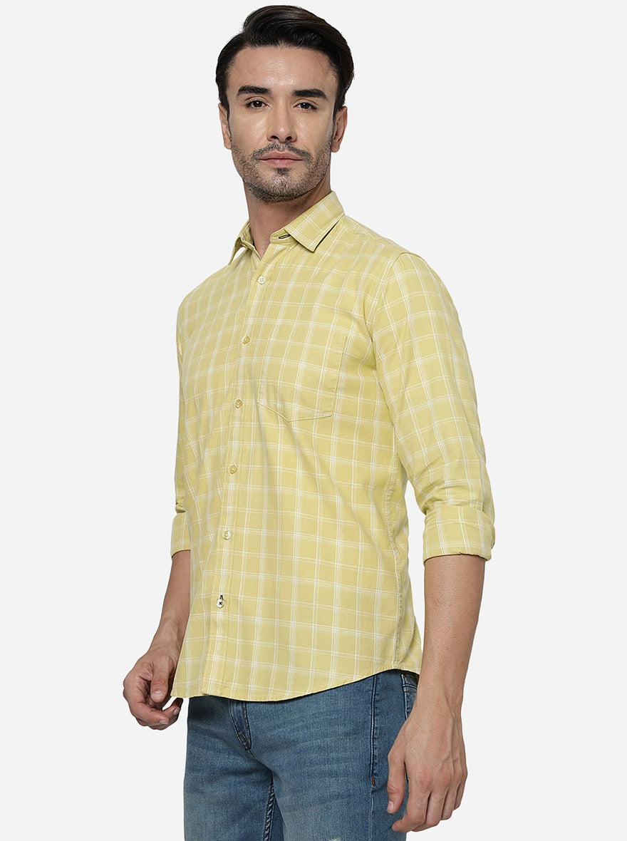 Cream Checked Smart Fit Semi Casual Shirt | Pehervi