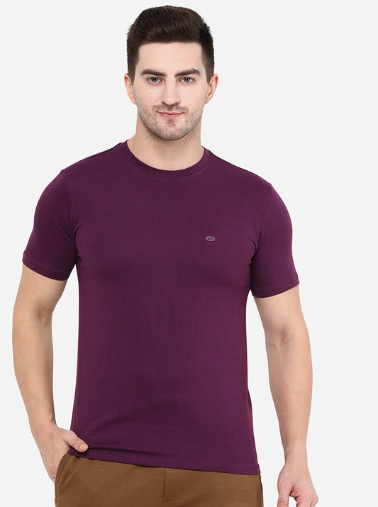 Deep Purple Solid Slim Fit T-Shirt | pehervi