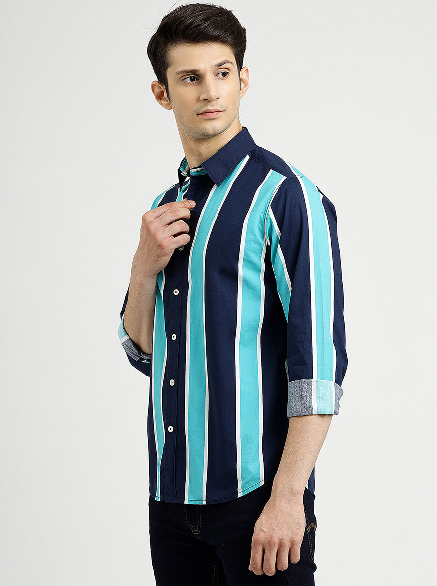 Blue Striped Slim Fit Casual Shirt | pehervi