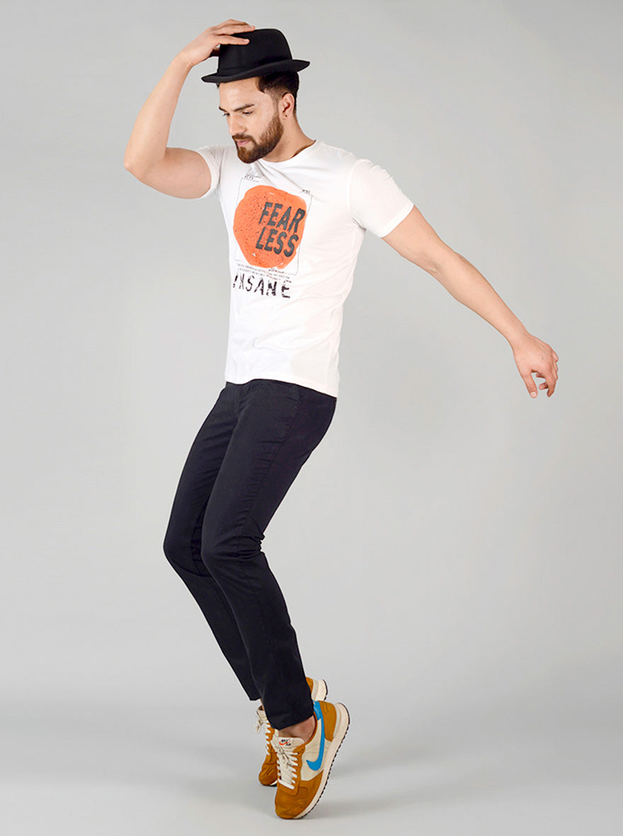 Bright White Printed Slim Fit T-shirt | pehervi