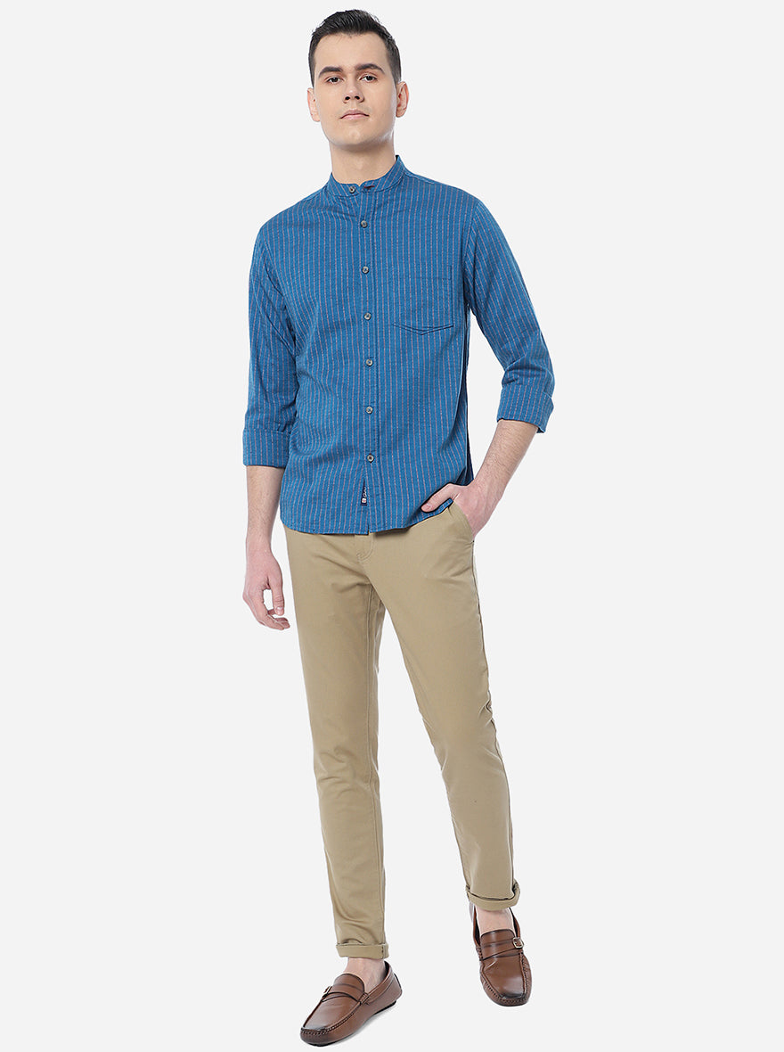 Blue Striped Slim Fit Semi Casual Shirt | Pehervi