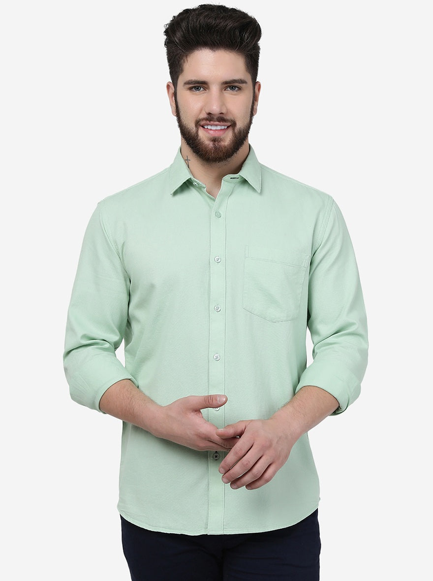 Pastel Green Solid Smart Fit Semi Casual Shirt | Pehervi