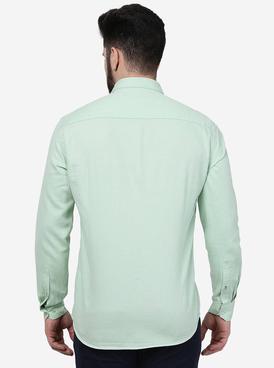 Pastel Green Solid Smart Fit Semi Casual Shirt | Pehervi