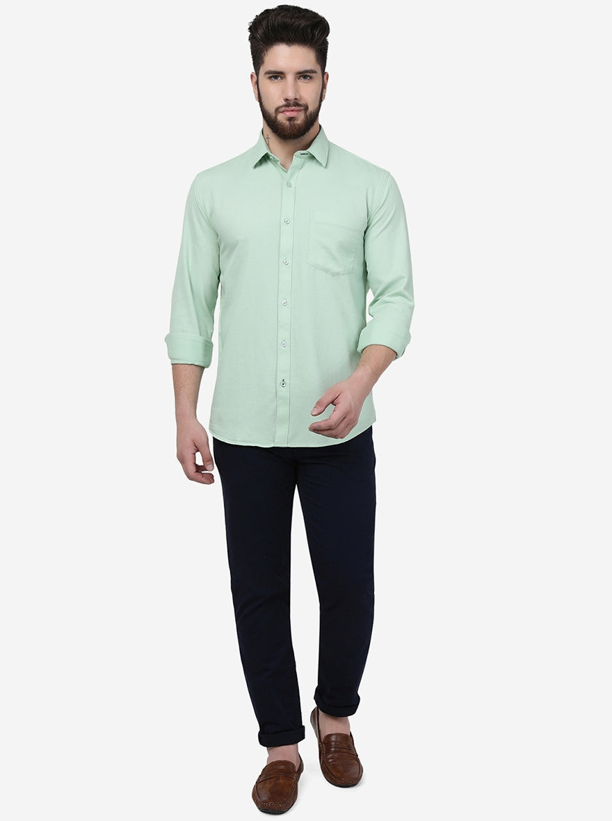 Pastel Green Solid Smart Fit Semi Casual Shirt | Pehervi