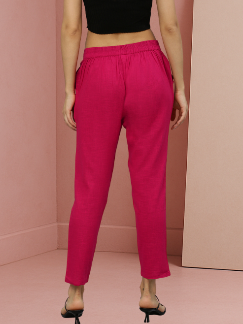 Solid Cotton Slub Straight Trouser Pant