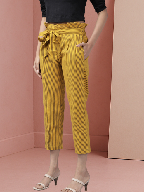 Cotton Flex Stripe Printed Regular Fit Casual Trouser Pants