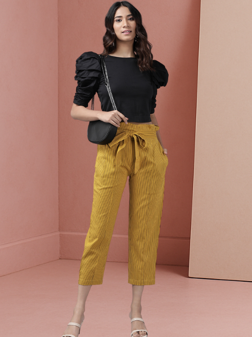 Cotton Flex Stripe Printed Regular Fit Casual Trouser Pants