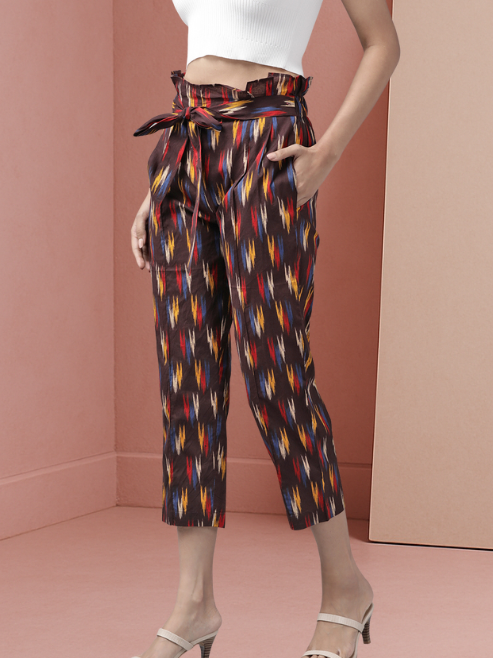 Cotton Ikat Printed Regular Fit Casual Trouser Pants