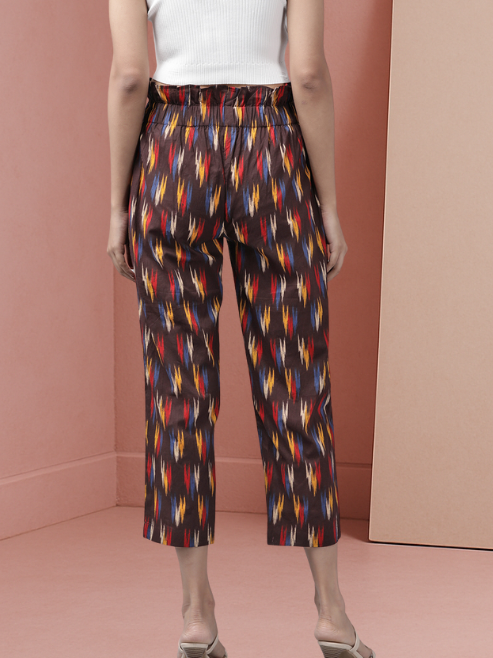 Cotton Ikat Printed Regular Fit Casual Trouser Pants