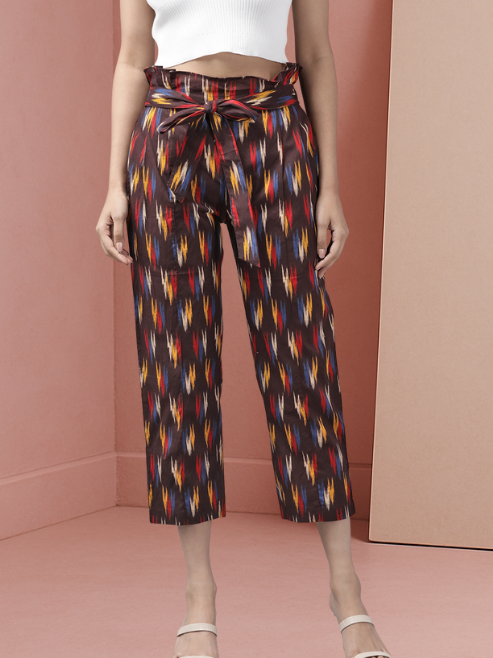 Cotton Ikat Printed Regular Fit Casual Trouser Pants