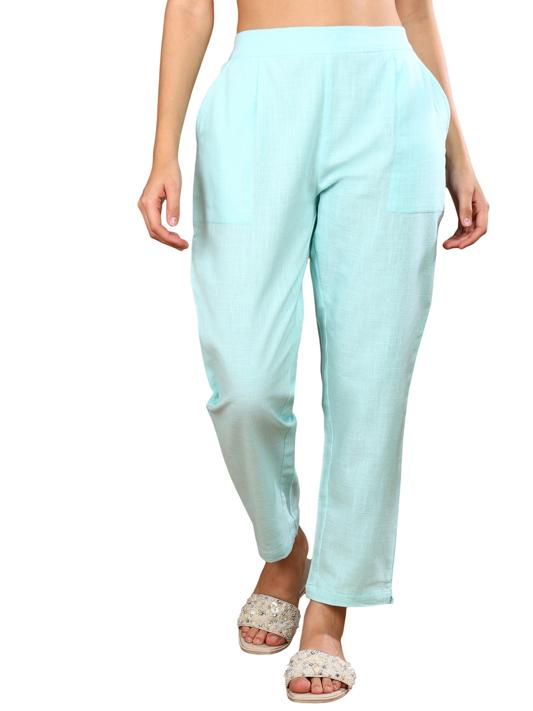 Cotton Slub Regular Fit Casual Trouser Pants with Pocket (Blue)