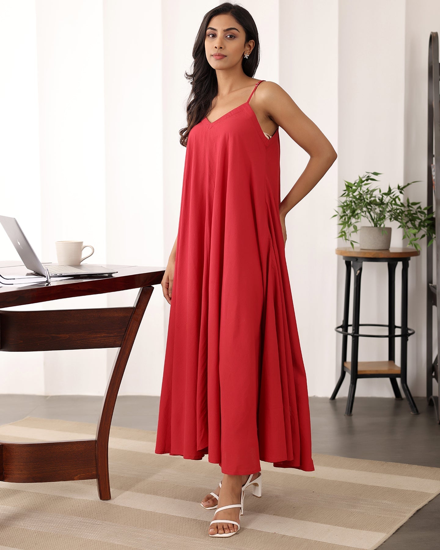 Red Strappy Cotton Maxi Dress