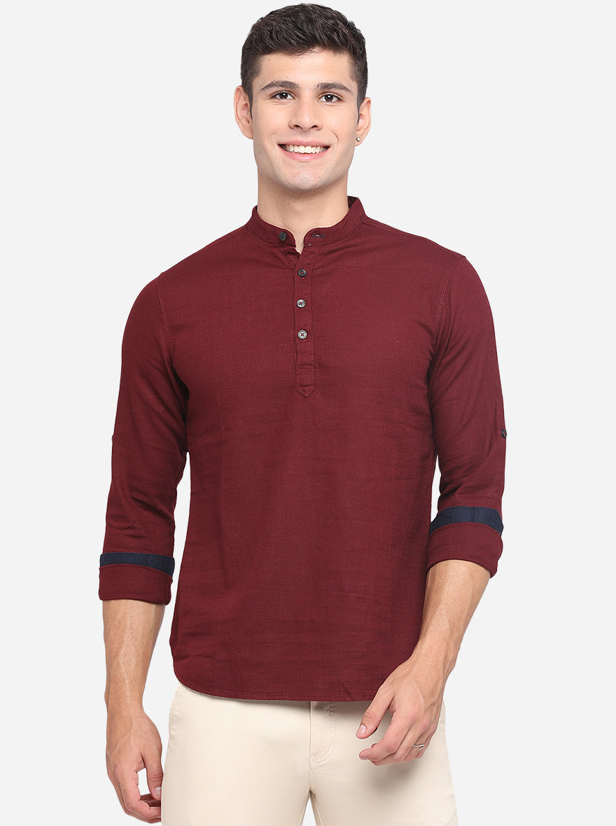 Ruby Wine Solid Slim Fit Short Kurta | Pehervi