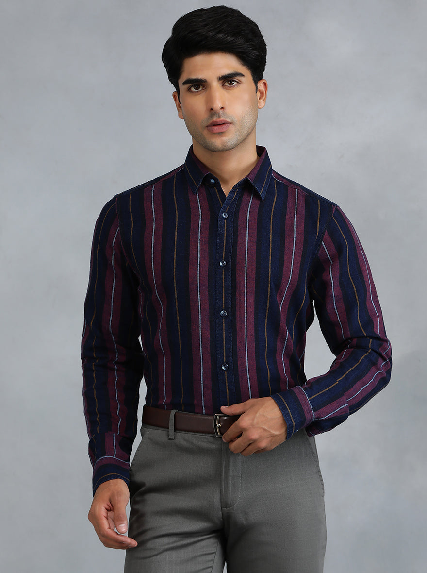 Blue Striped Slim Fit Casual Shirt | pehervi
