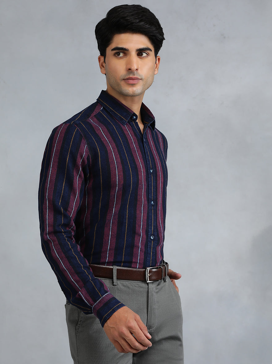 Blue Striped Slim Fit Casual Shirt | pehervi