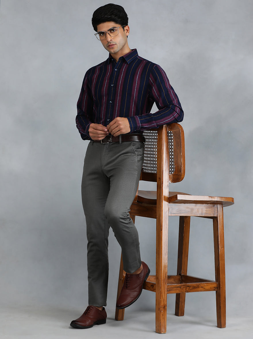 Blue Striped Slim Fit Casual Shirt | pehervi