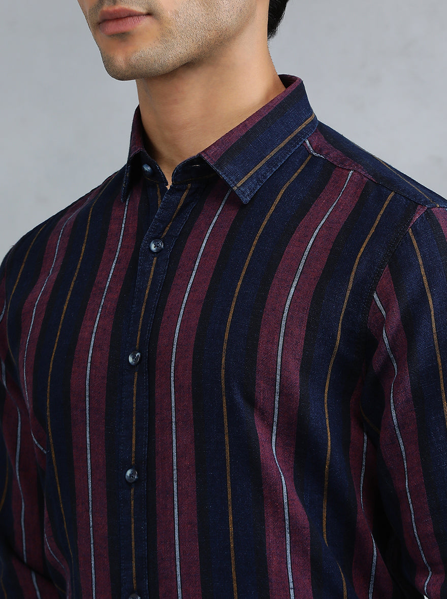 Blue Striped Slim Fit Casual Shirt | pehervi