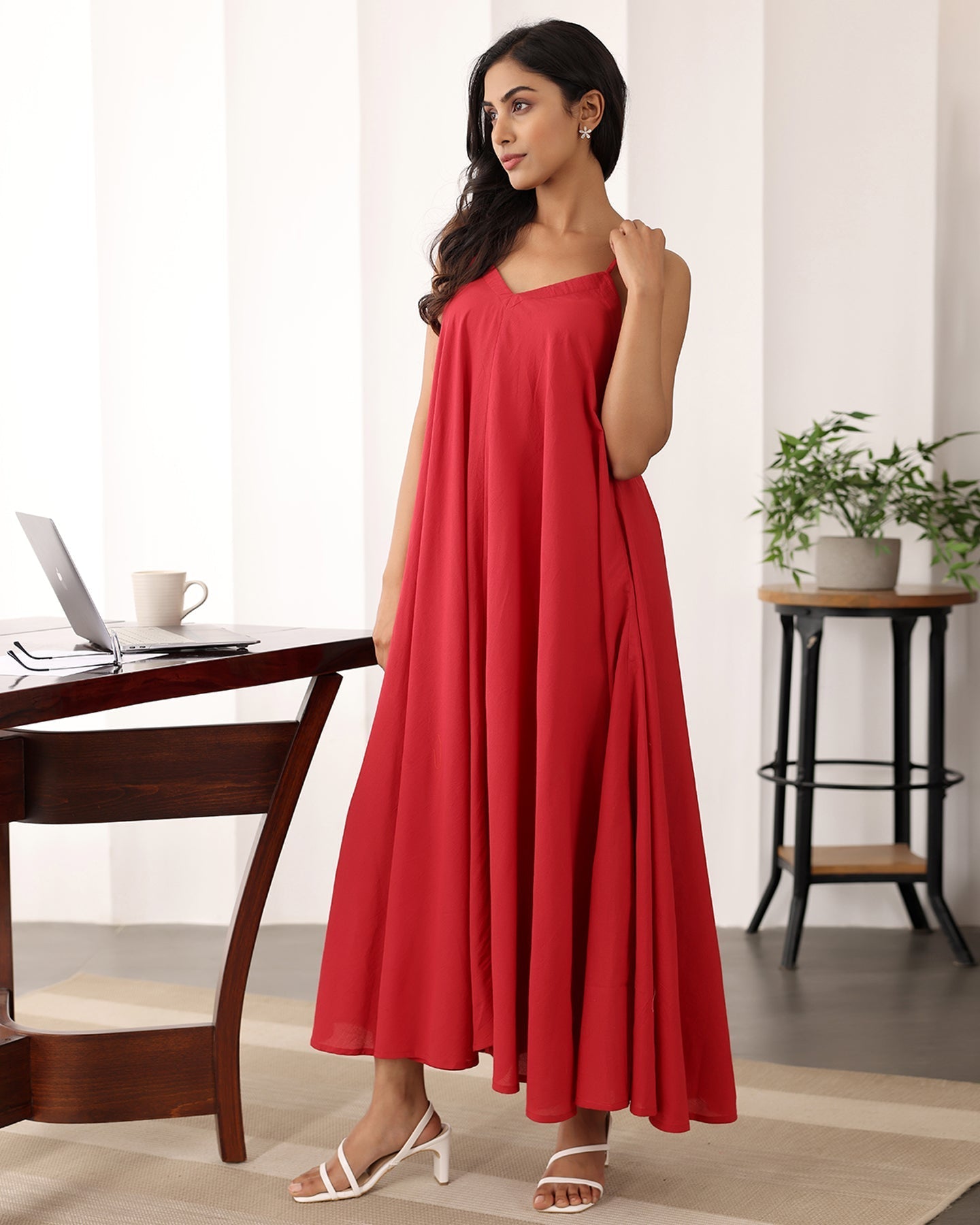 Red Strappy Cotton Maxi Dress