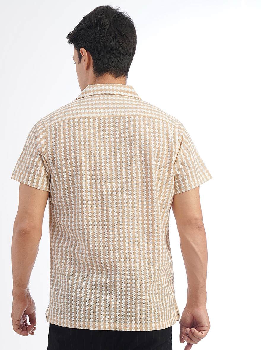 Cream Striped Slim Fit Casual Shirt | pehervi