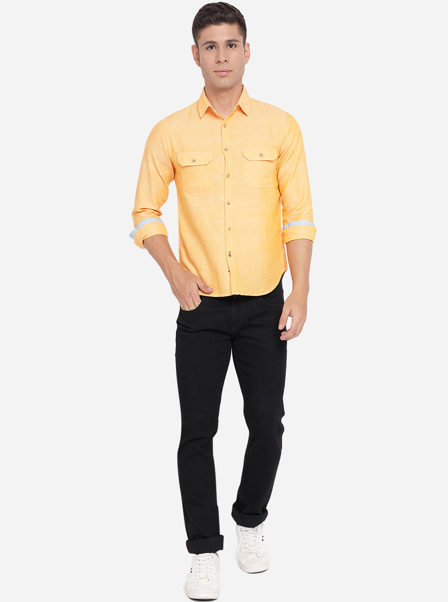 Pumkin Orange Solid Slim Fit Semi Casual Shirt | Pehervi