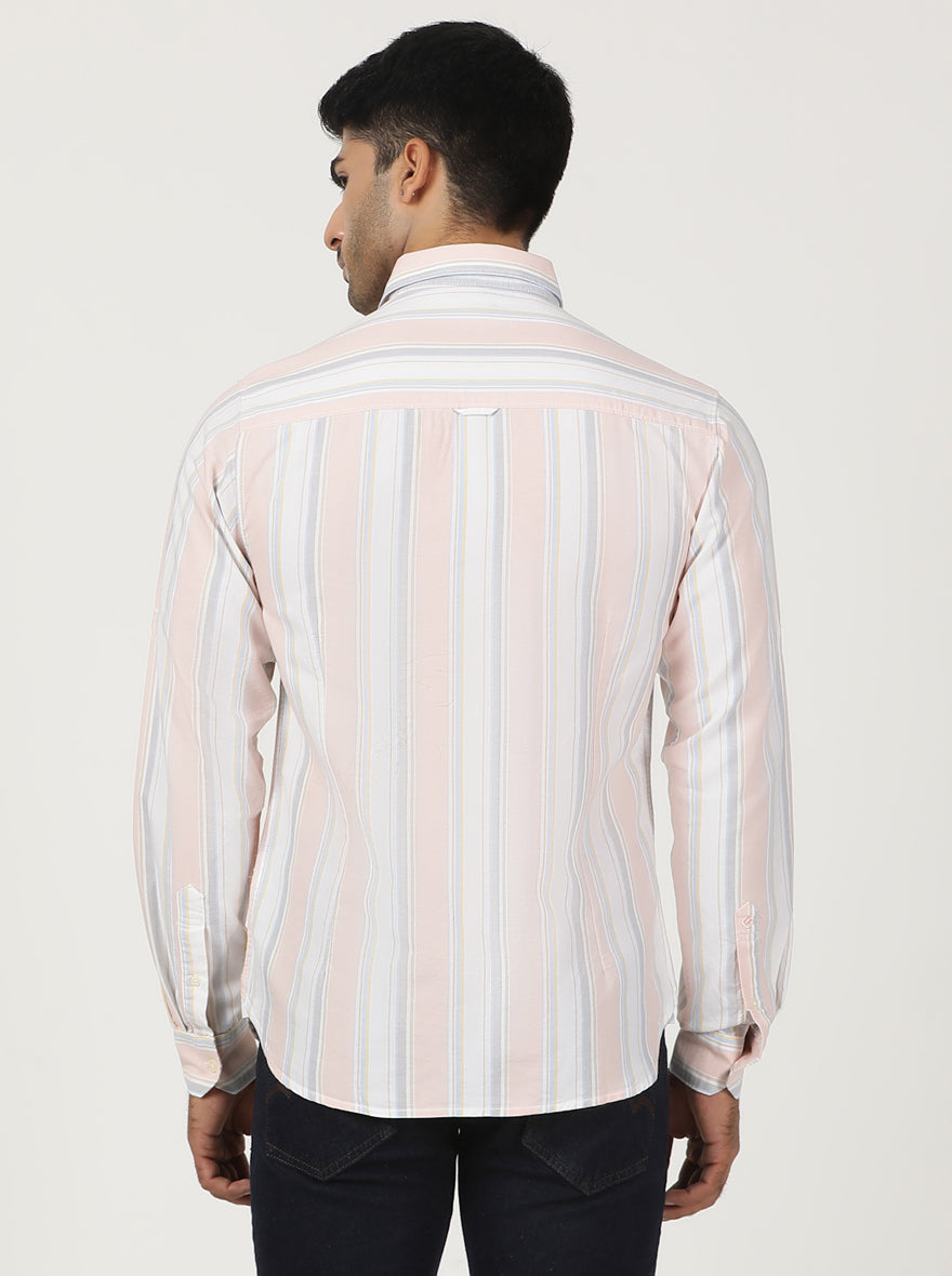 Peach Striped Slim Fit Casual Shirt | pehervi